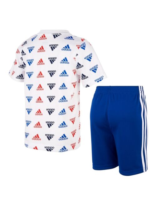 Adidas Little Boys Short Sleeve Brand Love T-shirt and Shorts, Set of 2