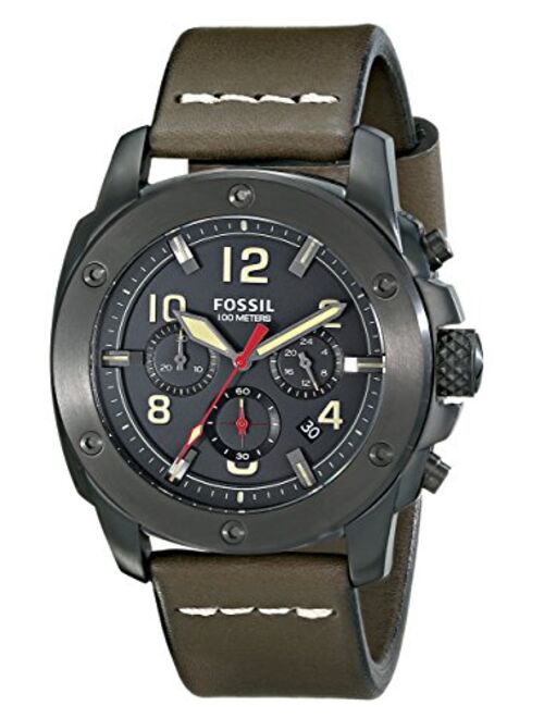 Fossil Men's FS5000 Modern Machine Chronograph Leather Watch - Olive