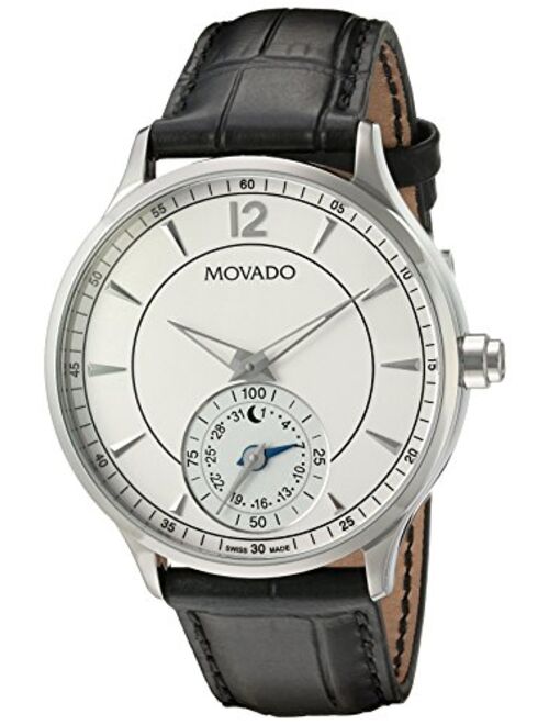 Movado Men's Swiss Quartz Stainless Steel and Leather Watch, Color:Black (Model: 0660007)