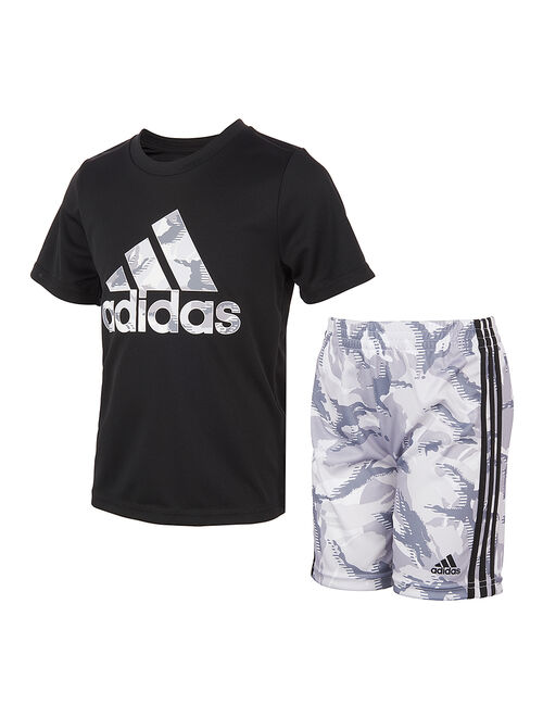 Adidas Black Action Camo Logo Tee & Shorts - Boys