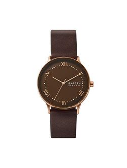 Men's Stainless Steel Quartz Watch with Leather Strap, Brown, 20 (Model: SKW6708)