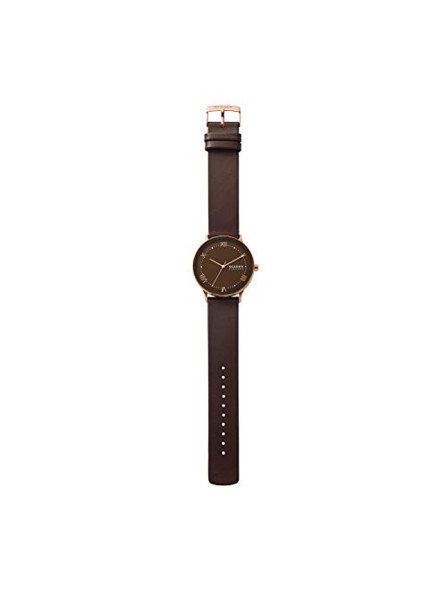 Skagen Men's Stainless Steel Quartz Watch with Leather Strap, Brown, 20 (Model: SKW6708)