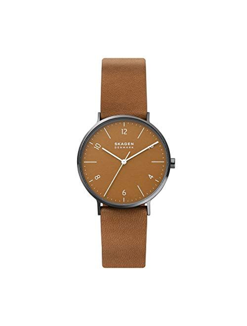 Skagen Mens Pro Planet Aaren Naturals Recycled Stainless Steel Minimalist Watch with Leather Alternatives Bands Made with Mulberry Bark, Cork and Apple