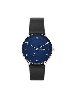 Men's Riis Stainless Steel and Leather Quartz Analog Minimalist Watch