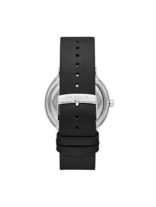 Skagen Men's Riis Stainless Steel and Leather Quartz Analog Minimalist Watch