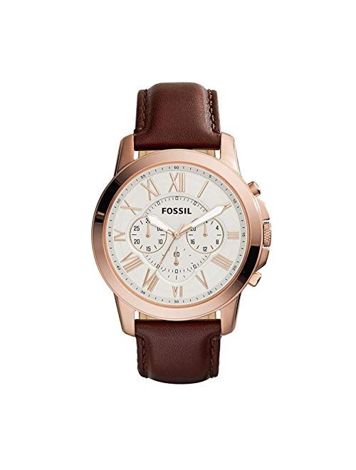 Fossil Men's Grant Quartz Stainless Steel and Leather Chronograph Watch Color: Rose Gold Brown (Model: FS4991)
