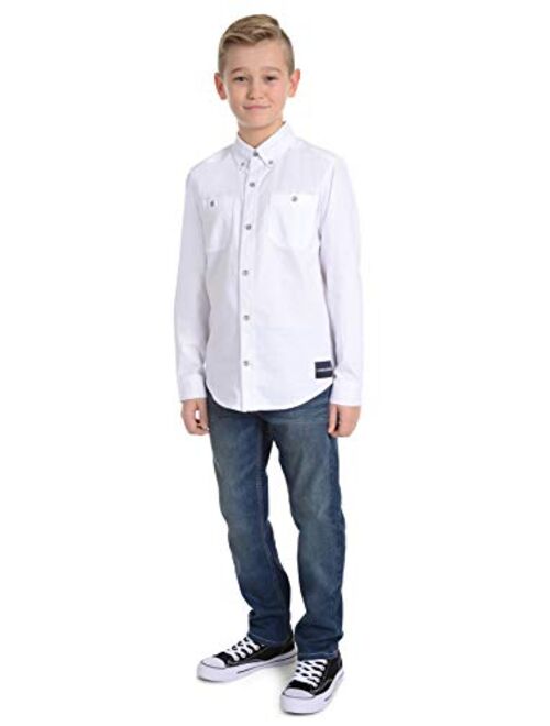 Calvin Klein Big Boys' Classic Herringbone Long Sleeve Shirt