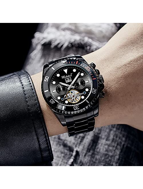Men Mechanical Stainless Steel Skeleton Watch Automatic Movment Gold Silver Wristwatch Waterproof Hollow Military Self Winding Casual Luxury Business Classic Gifts Skull 