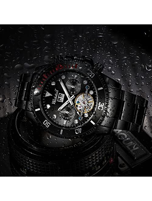 Men Mechanical Stainless Steel Skeleton Watch Automatic Movment Gold Silver Wristwatch Waterproof Hollow Military Self Winding Casual Luxury Business Classic Gifts Skull 