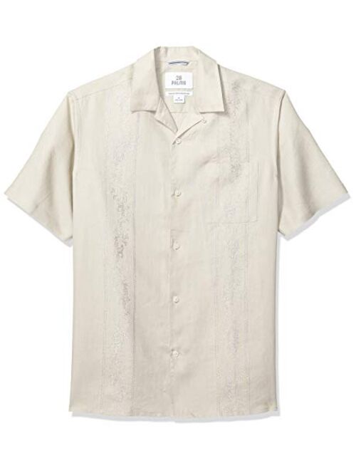 Amazon Brand - 28 Palms Men's Relaxed-Fit Short-Sleeve 100% Linen Embroidered Guayabera Shirt