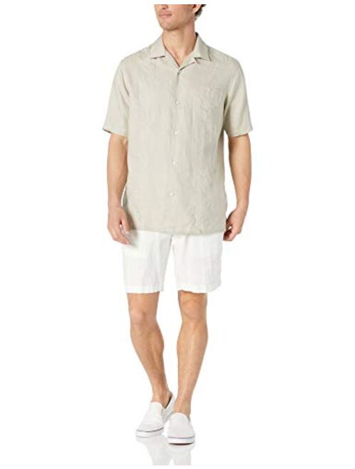 Amazon Brand - 28 Palms Men's Relaxed-Fit Short-Sleeve 100% Linen Embroidered Guayabera Shirt