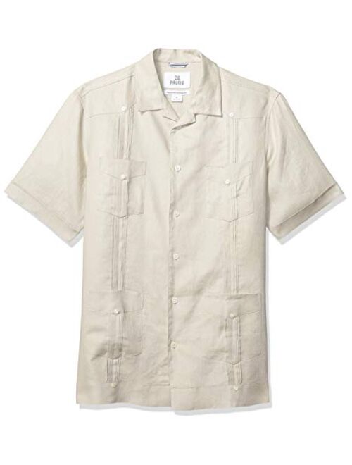 Amazon Brand - 28 Palms Men's Relaxed-Fit Short-Sleeve 100% Linen 4-Pocket Pleated Guayabera Shirt