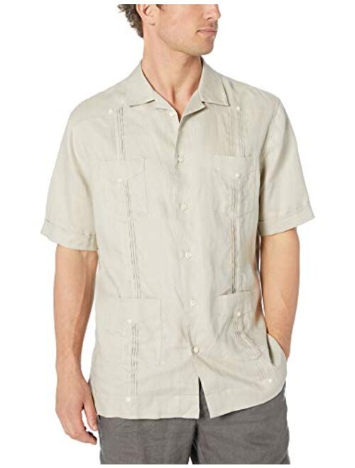 Amazon Brand - 28 Palms Men's Relaxed-Fit Short-Sleeve 100% Linen 4-Pocket Pleated Guayabera Shirt