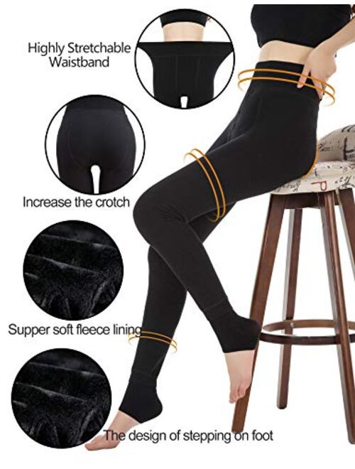 Diravo Womens Winter Warm Leggings Elastic Velvet Fleece Lined Thick Tight Leggings