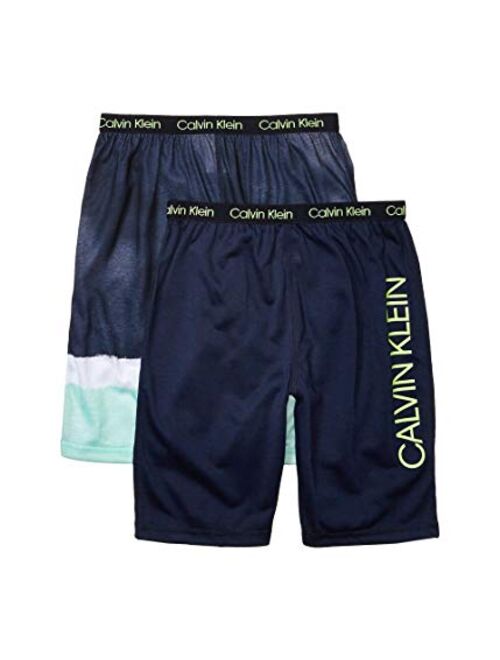 Calvin Klein Boys' Lounge Pajama Shorts, 2 Pack, Heather Gray/Palm Leaves, Large-10/12