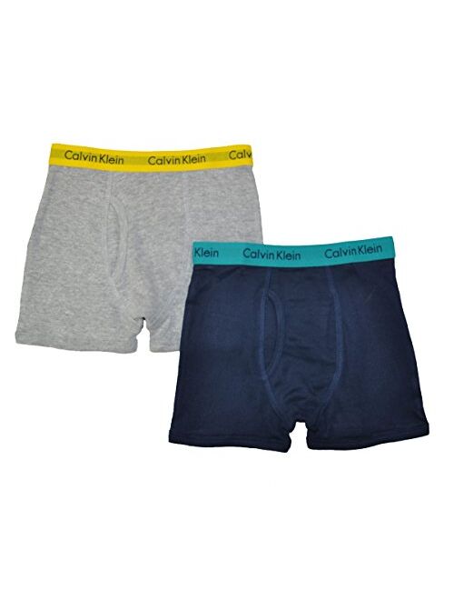 Calvin Klein Little/Big Boys' Assorted Boxer Briefs (Pack of 2) (Navy/Teal/Gray/Yellow)