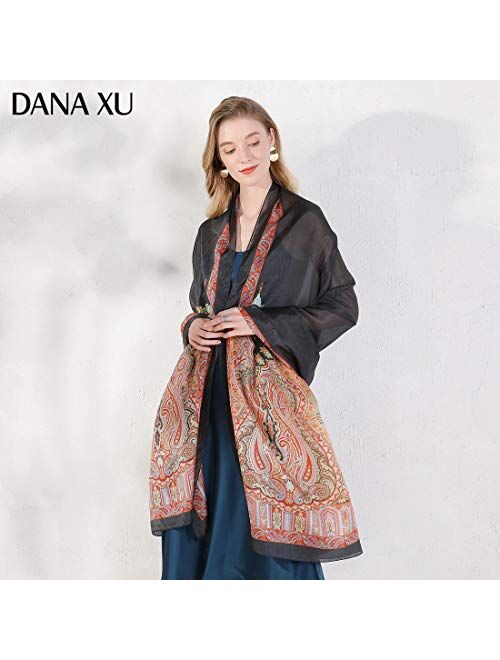 DANA XU 100% Pure Silk Large Size Women Soft Pashmina Shawls and Wraps