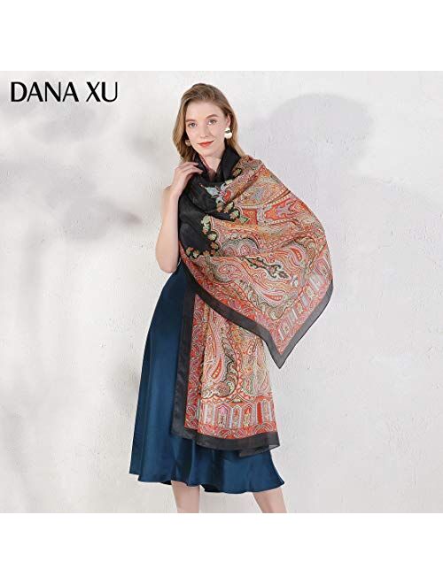 DANA XU 100% Pure Silk Large Size Women Soft Pashmina Shawls and Wraps
