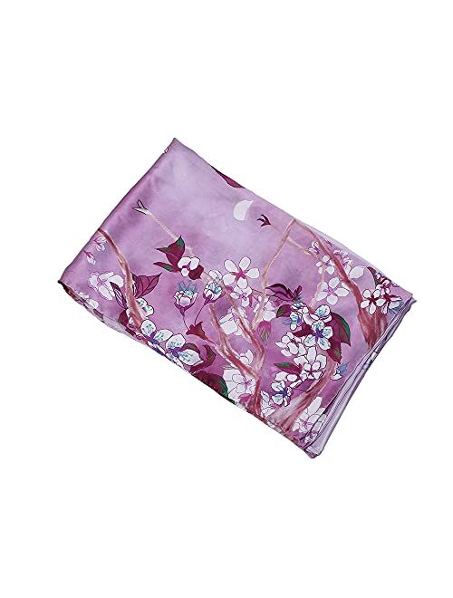 Women's Mulberry Silk Scarf Floral Print Satin Long Scarf Wrap Shawl