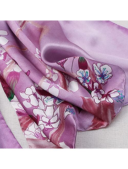 Women's Mulberry Silk Scarf Floral Print Satin Long Scarf Wrap Shawl