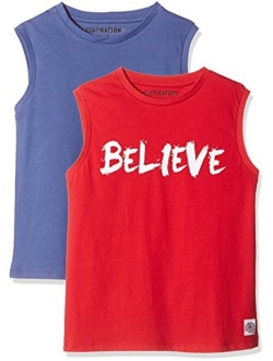 Kids Unisex 2 Packs 100% Cotton Tank Tops Sleeveless Crew Neck Shirts for Boys or Girls 4-12 Years