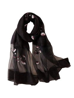 Alysee Women Light Silk&Wool Mixed Lovely Embroidered Scarf Headwrap Shawl