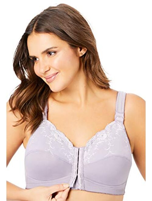 Comfort Choice Women's Plus Size Front-Close Embroidered Wireless Posture Corrector Bra
