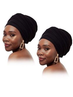EVQ Jersey Hijab Scarf for Women Stretch Head Wrap Turban Long Hair Scarf Wrap Solid Color Soft HeadBand