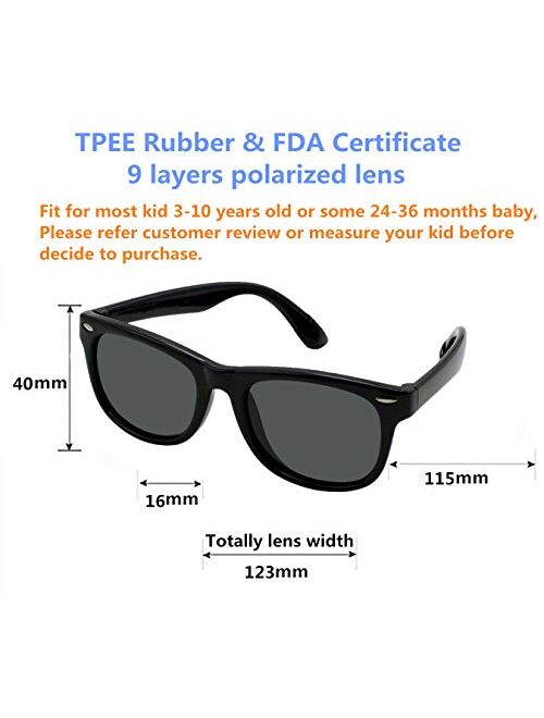 Kids Flexible Polarized Sunglasses for Boys Girls Age 3-10 with Straps