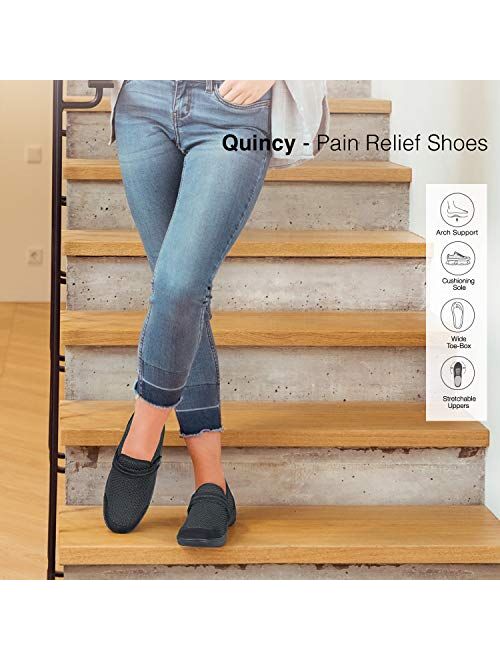 Orthofeet Proven Bunions Plantar Fasciitis Relief. Extended Widths. Orthopedic Wide Diabetic Women's Slip On Shoes Quincy Black