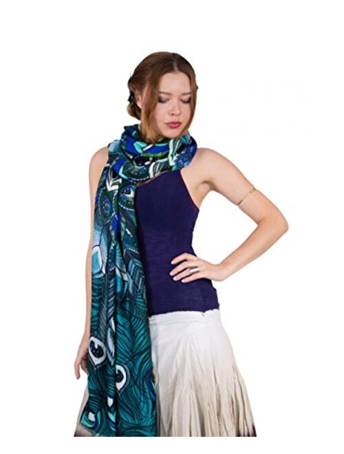 Designer Silk & Cashmere Scarf With Wide Spread Bird Feather Wings
