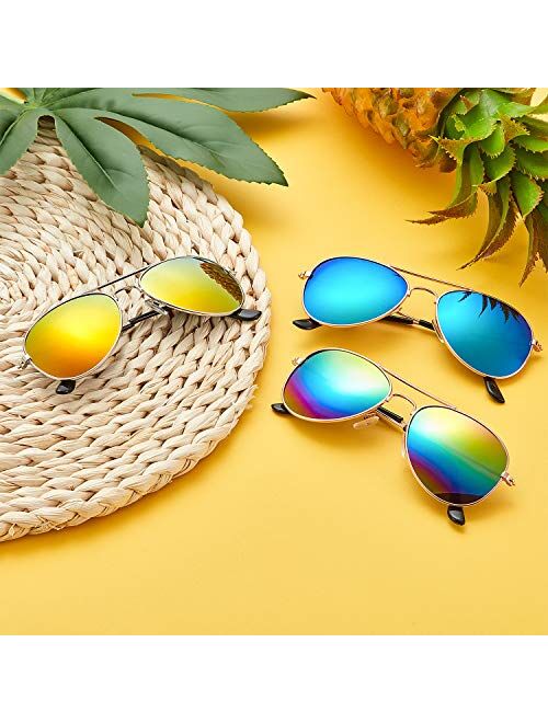 6 Pairs Kids Mirrored Sunglasses Kids Costume Eyeglasses 70's Metal Mirror Sunglasses with Metal Frame for Costume Party Supply