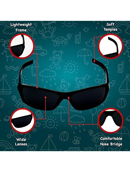 Kids Sunglasses Boys & Girls (2 pack) Wrap Around Sports Sunglasses, Non Polarized Smoked Lenses