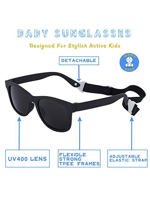 MAXJULI Baby Infant Sunglasses Safe, Soft, With Adjustable Strap 0-24 Months BPA Free 7002