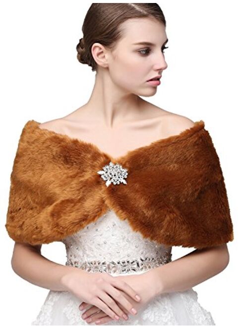 Sarahbridal Women's Shawl Wrap Faux Fur Scarf Stoles for Wedding Dresses