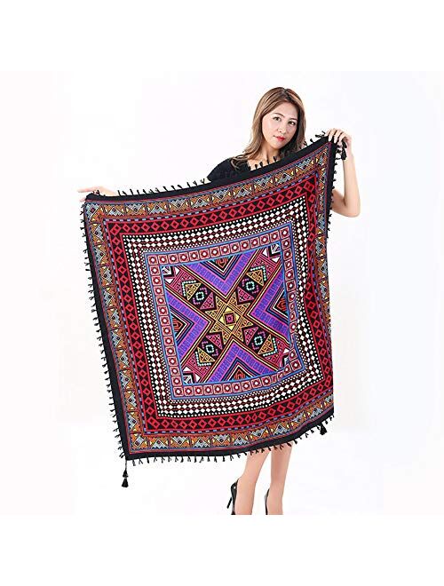 Uainhrt Women Tassel Scarf Cotton 43"×43" Large Square Shawl and Wraps,Versatile Gift Fringe Boho Shawl