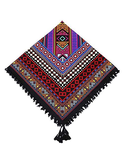 Uainhrt Women Tassel Scarf Cotton 43"×43" Large Square Shawl and Wraps,Versatile Gift Fringe Boho Shawl