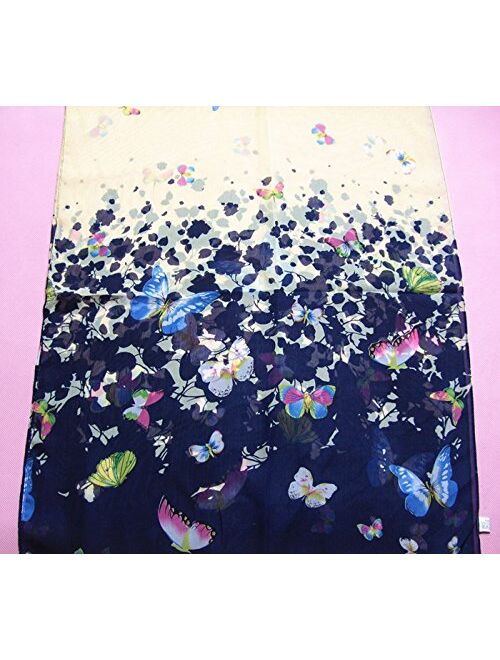 Datework Women Butterflys Printed Flower Soft Chiffon Summer Cooling Neck Shawl Scarves (Navy)