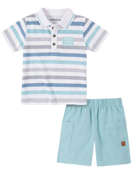 Calvin Klein Baby Boys 2-Pc. Striped Polo & Shorts Set