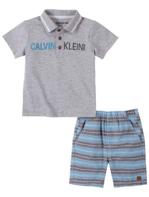 Calvin Klein Baby Boys 2-Pc. Logo Polo & Striped Shorts Set
