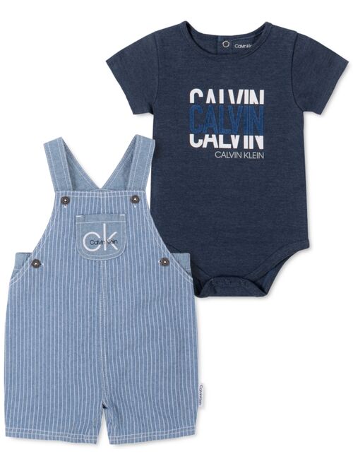 Calvin Klein Baby Boys 2-PC. Bodysuit & Striped Chambray Shortalls Set
