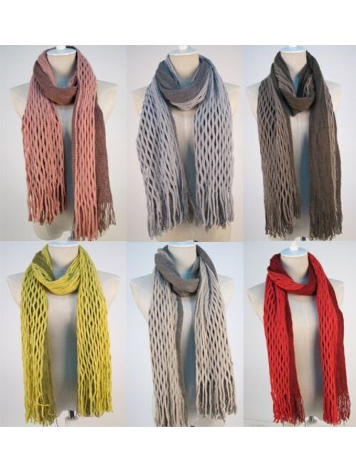 Women Winter Warm Crochet Knit Long Tassels Soft Wrap Shawl Scarves Scarf Two Styles Infinity and Straight (Gray)