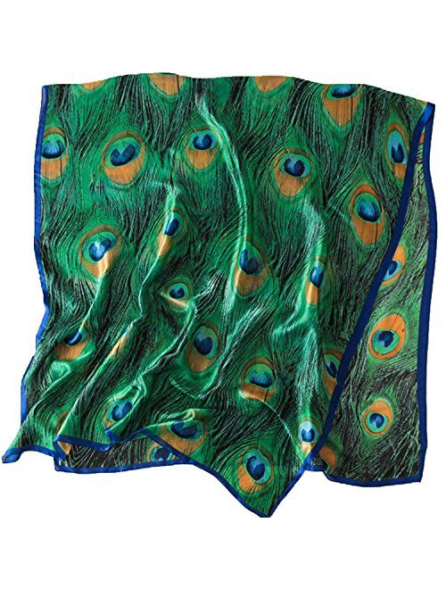 JLTPH Women Soft Scarves Green Peacock Feather Printing Scarf Sun Protection Shawl Wrap