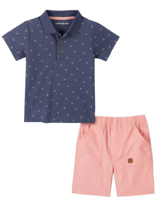 Calvin Klein Baby Boys 2-Pc. Printed Polo & Shorts Set