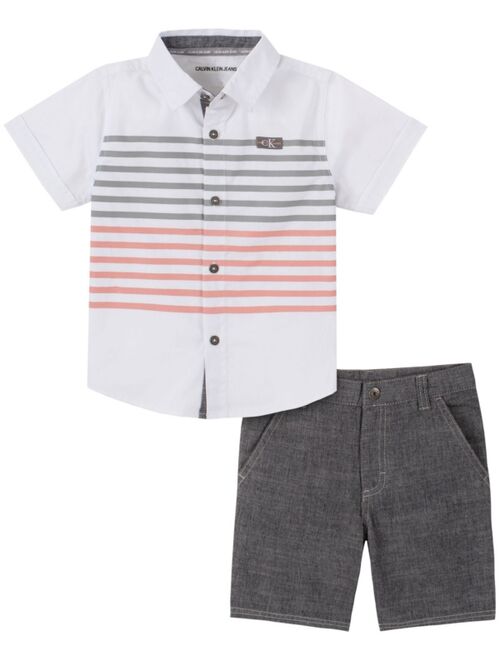 Calvin Klein Toddler Boys Woven Shirt with Stripes Chambray Short Set, 2 Piece