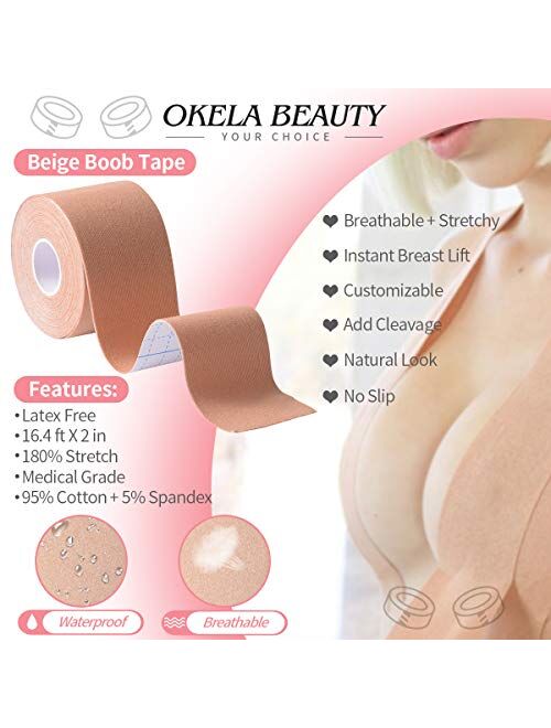 Boob Tape and 2 Pcs Petal Backless Nipple Cover Set, Breathable Breast Lift Tape Athletic Tape with Silicone Breast Petals Reusable Adhesive Bra for A-E Cup Large Breast…