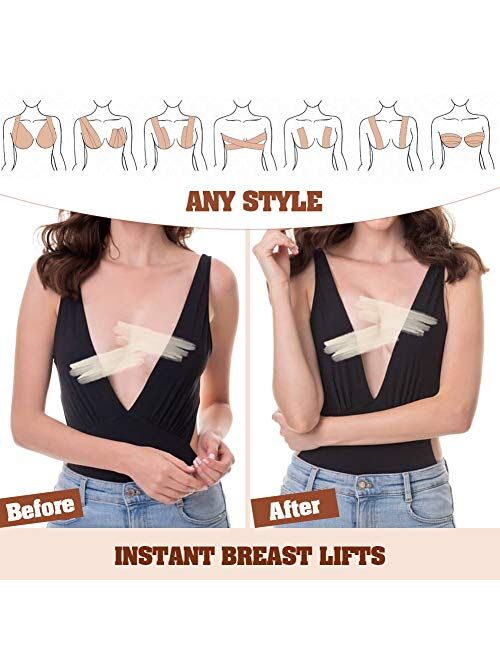 Boob Tape and 2 Pcs Petal Backless Nipple Cover Set, Breathable Breast Lift Tape Athletic Tape with Silicone Breast Petals Reusable Adhesive Bra for A-E Cup Large Breast…