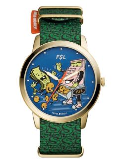 Men's Minimalist Dollar Print Green Nylon Strap Watch 44mm