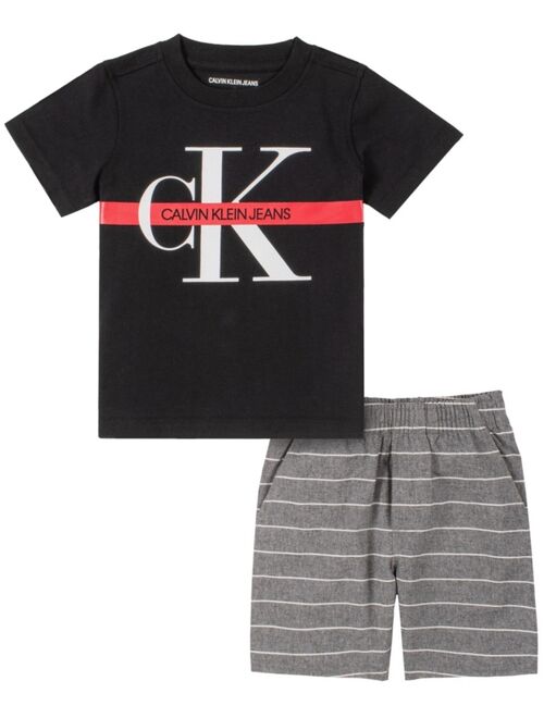 Calvin Klein Toddler Boys Knit Crewneck with YD Stripe Short Set, 2 Piece