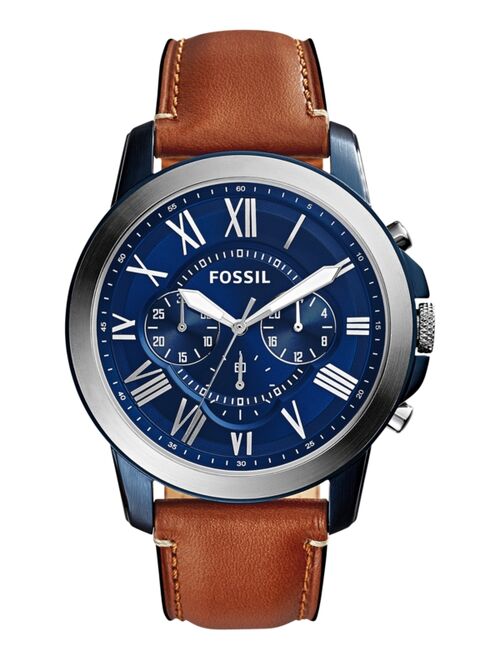 Fossil Men's Chronograph Grant Light Brown Leather Strap Watch 44mm